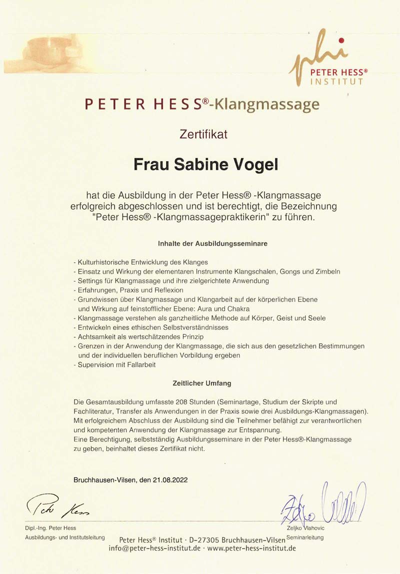 Klangmassage nach Peter Hess